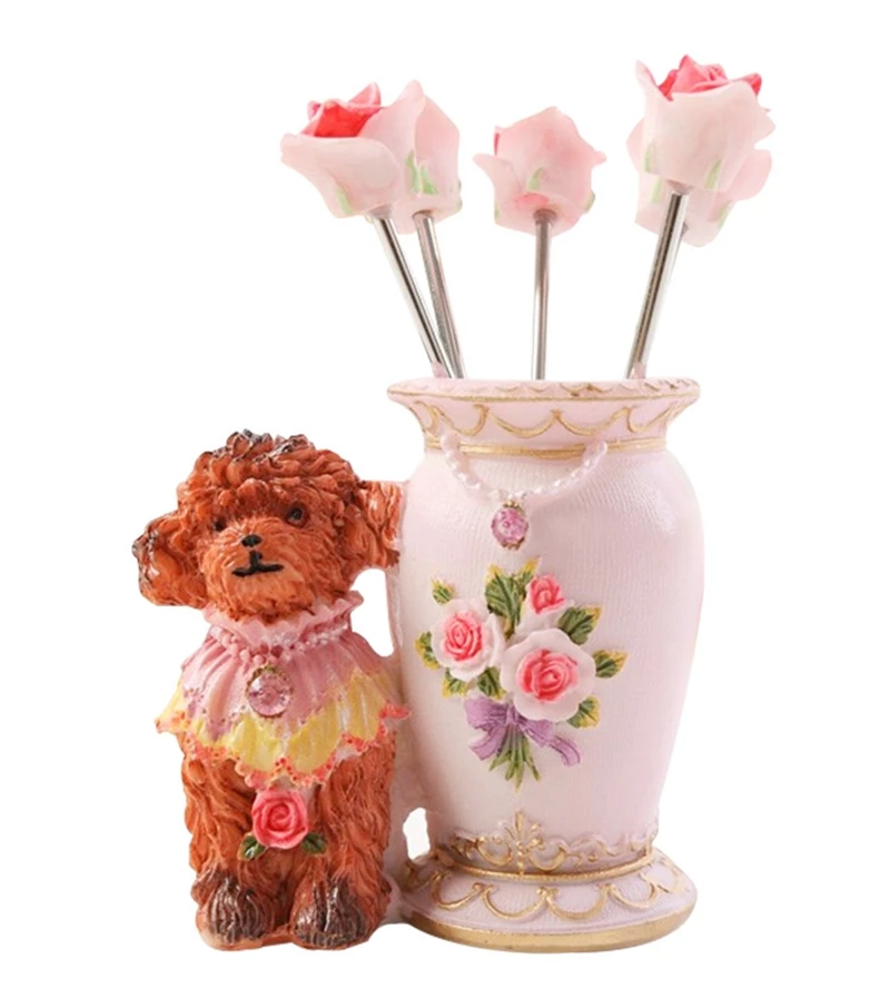 

Милый плюшевый пес Великолепные розы Нержавеющая сталь фруктовая вилка костюм Творческая вилка для торта, десертная мешалки заданное значение украшение дома