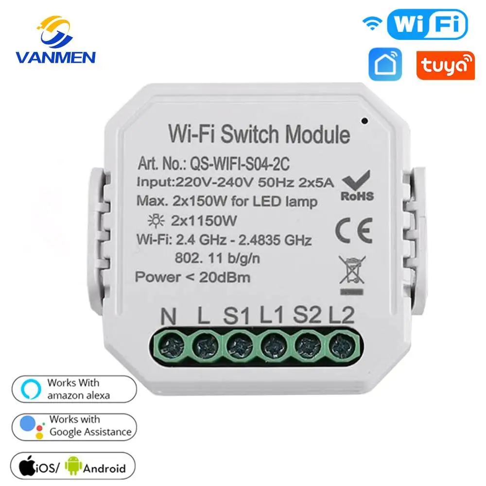 

Wifi Smart Light Switch Module Smart Home,Tuya APP Remote Control Works with Alexa/Google Home/Siri 1/2 Way Diy Breker