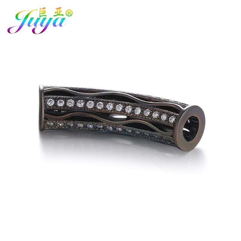 Juya DIY золотые/серебряные/розовые золотые разделительные бусины, поставки, микро проложенные циркониевые изогнутые трубчатые бусины для изготовления ювелирных изделий из натурального камня и жемчуга - Цвет: Metal Black