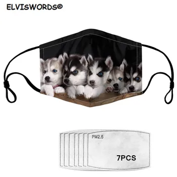 

ELVISWORDS Cute Mask Animal Husky Designer Adult Masks 7pcs/lot Filter for Anti Haze/PM2.5 Adult Windproof Face Mouth Mask 2020
