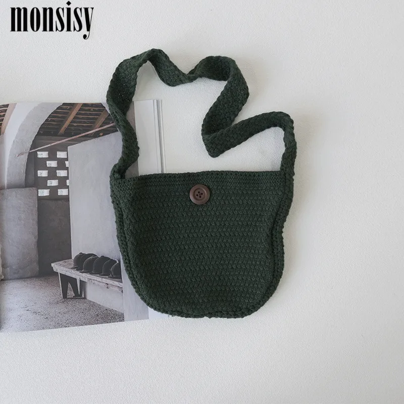 Monsisy/Зимняя шерстяная сумка через плечо для мальчиков и девочек, вязаная сумочка для детей, для шоппинга, для путешествий, сумка конфет, кошелек для монет - Цвет: green