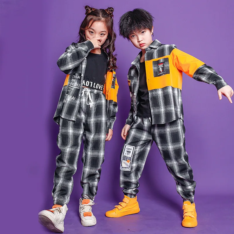 

Kids Festival Hip Hop Outfits Plaid Casual Pants Dancing Clothing For Girl Boys Carnival Jazz Dance Costume Clothes Wear