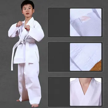 

White Taekwondo Uniform Suit Karate Uniform With Belt Elastic Waistband For Kids Sports Training Fitness Gym Taekwondo Equipment