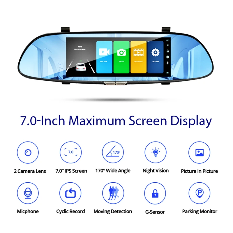 

Ultron-Era Vehicle Car HD 1080P Dual Lens 7 Inch Touch Screen Camera Driving Recorder DVR Black Box Night Vision Rear View Image