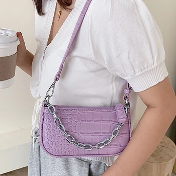 

Vintage purple Alligator Baguette Shape Bag Luxury Leather Handbag 2020 New Fashion Shoulder Bag Womens Messenger Crossbody Bags