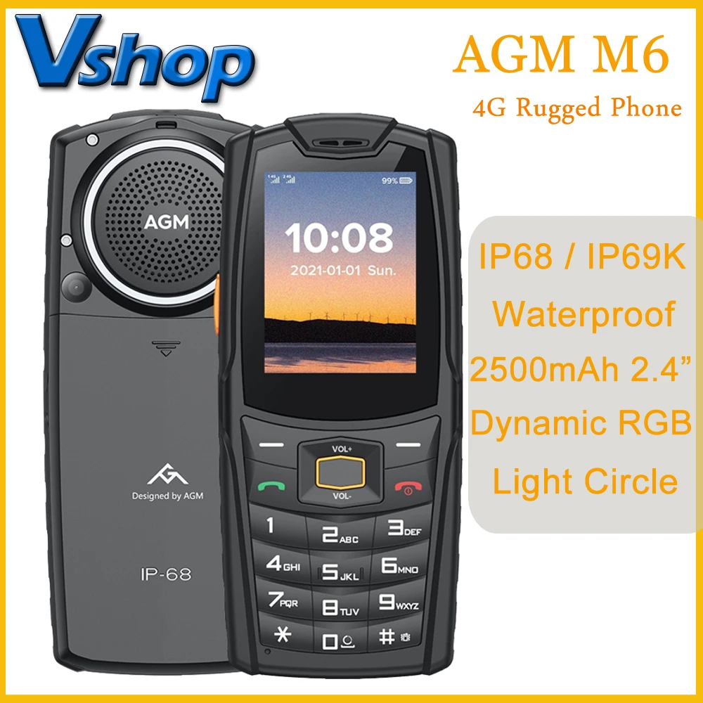 AGM M6 4G Rugged Phone, Cell Phone for Seniors & Kids, Dual SIM IP68/IP69K  Waterproof Phone, MIL-STD-810H, T-Mobile, 2.4 Screen, 48+128MB, 2500mAh