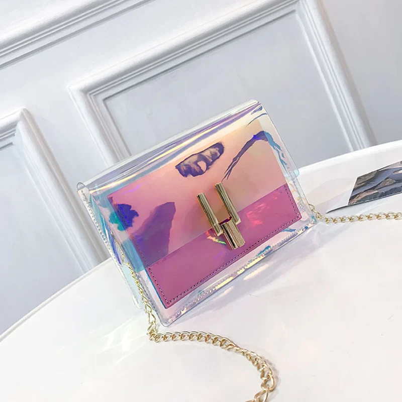 Fashion Women Colorful Jelly Shoulder Bag Girl Laser Holographic Transparent Handbag Crossbody Messenger Bags Mini Tote SS0424 (8)