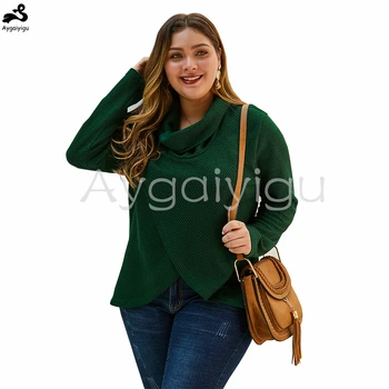 

Aygaiyigu Ladies Big Size Knitted Shirts Plus Size Green Autumn Winter Tops Women Fashion Turtleneck Long Sleeve Casual Clothing