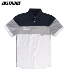 Корейская мужская рубашка с коротким рукавом, Свободная блуза на пуговицах с карманом, Лоскутные Топы из полиэстера, летние футболки, облегающие мужские размера плюс
