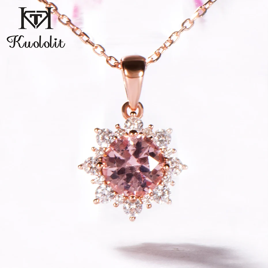 Morganite Куолит морганит драгоценный камень кулон для женщин Твердые 925 пробы Серебряный Розовый Камень розовое золото ожерелье для свадьбы хорошее ювелирное изделие - Цвет камня: Morganite