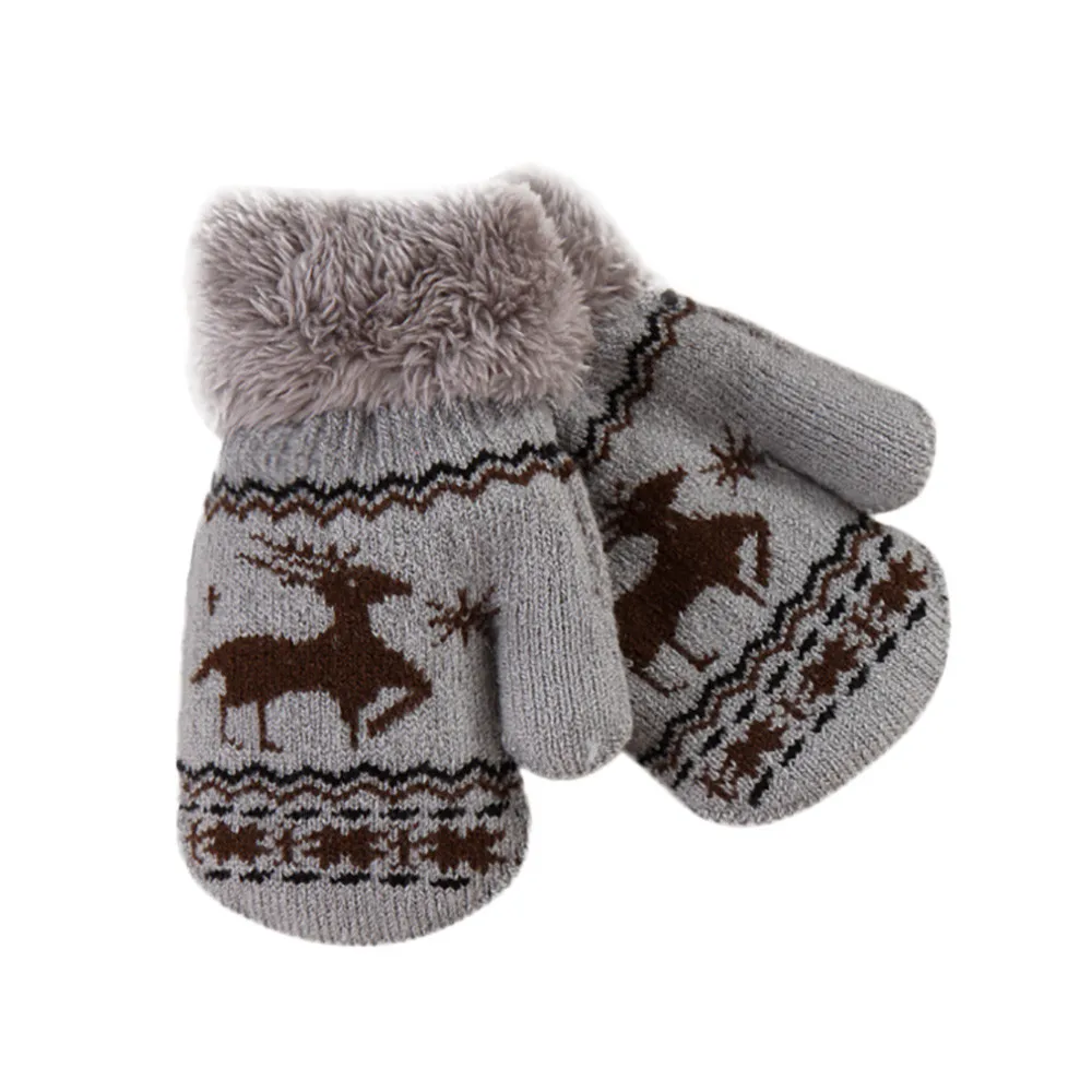 Новое поступление, зимние женские перчатки для маленьких мальчиков, теплые варежки с изображением рождественского оленя, перчатки для детей ясельного возраста L5010912 - Цвет: GY