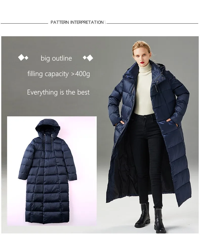 Winter Oversize Hooded Down Jacket Women's Warm Extra Long Extra Thick Down Jacket Black Brand Quality White Duck Down Coat