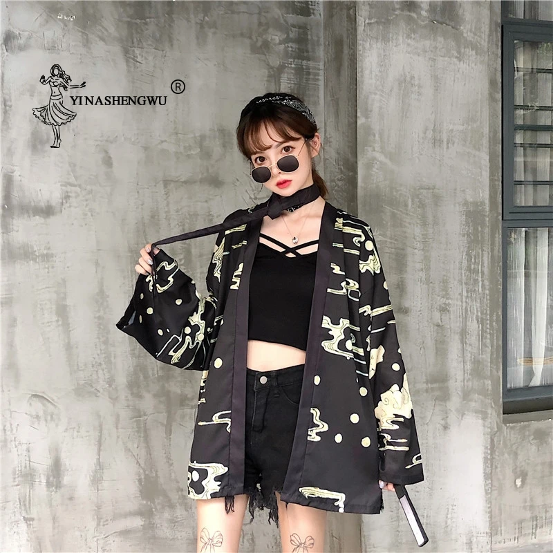Yukata женский кардиган с принтом аниме японское кимоно азиатская одежда рубашка с принтом карпа Топы повседневные Kimonos Femme милое кимоно косплей