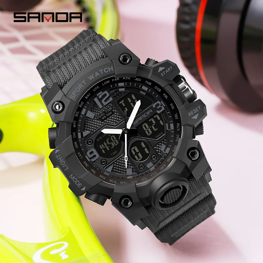 SANDA Sports Women's Watches Fashion Analog Digital Wristwatch Multifunction Waterproof Watch Casual Clock Relogio Feminino 942