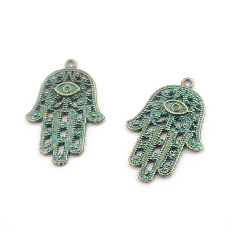 10 шт Verdigris Patina Eye Hamsa Hands Fatima пальмовые Подвески для DIY ожерелья ручной работы