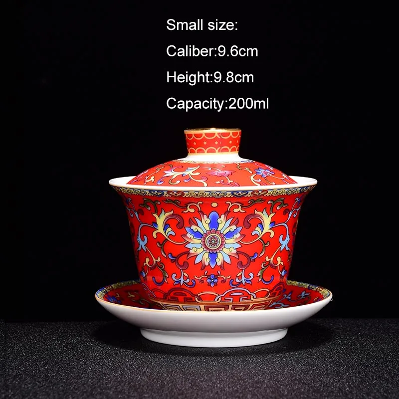 Red (S) 200 мл/300 мл Цзиндэчжэнь эмаль цвет Gaiwan фарфор гайвань керамический чайный набор кунг-фу Мастер чайная чаша чайная чашка украшение дома подарки - Цвет: Red (S)