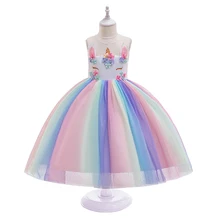 Рождественское платье принцессы с единорогом для девочек; Карнавальный костюм для дня рождения; детская одежда для девочек; Детские нарядные платья с вышивкой