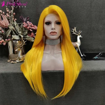 

PINKSHOW Yellow Lace Wigs For Women Straight Synthetic Lace Front Wig High Temperature Fiber Party Wig
