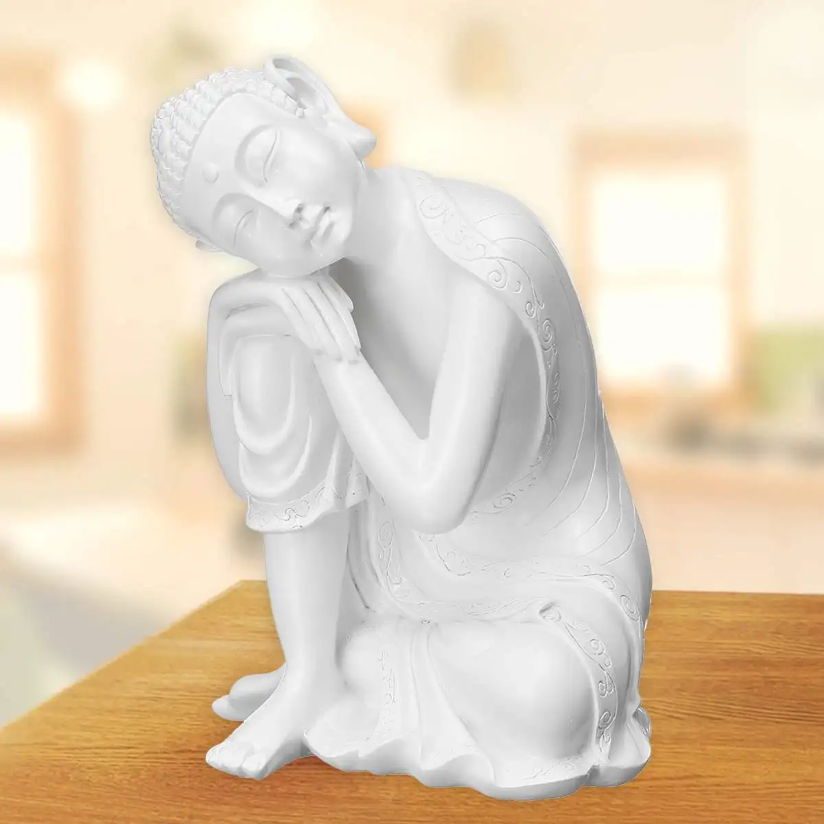 

White Buddha Ornaments Resin Sitting Buddha Statue Sleeping Buddha For Sculpture Home Garden Office Desk Decorative Ornament