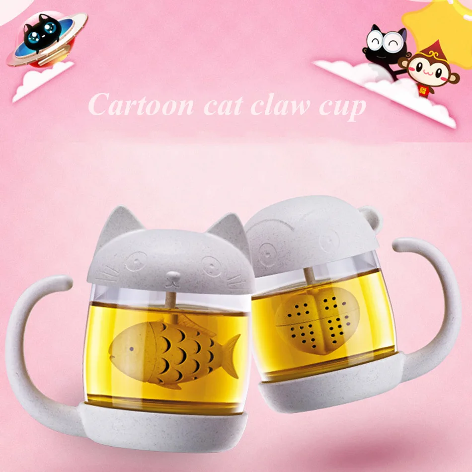 Новинка кофейная кружка Kawaii Cat Fish креативная стеклянная чайная с фильтром и
