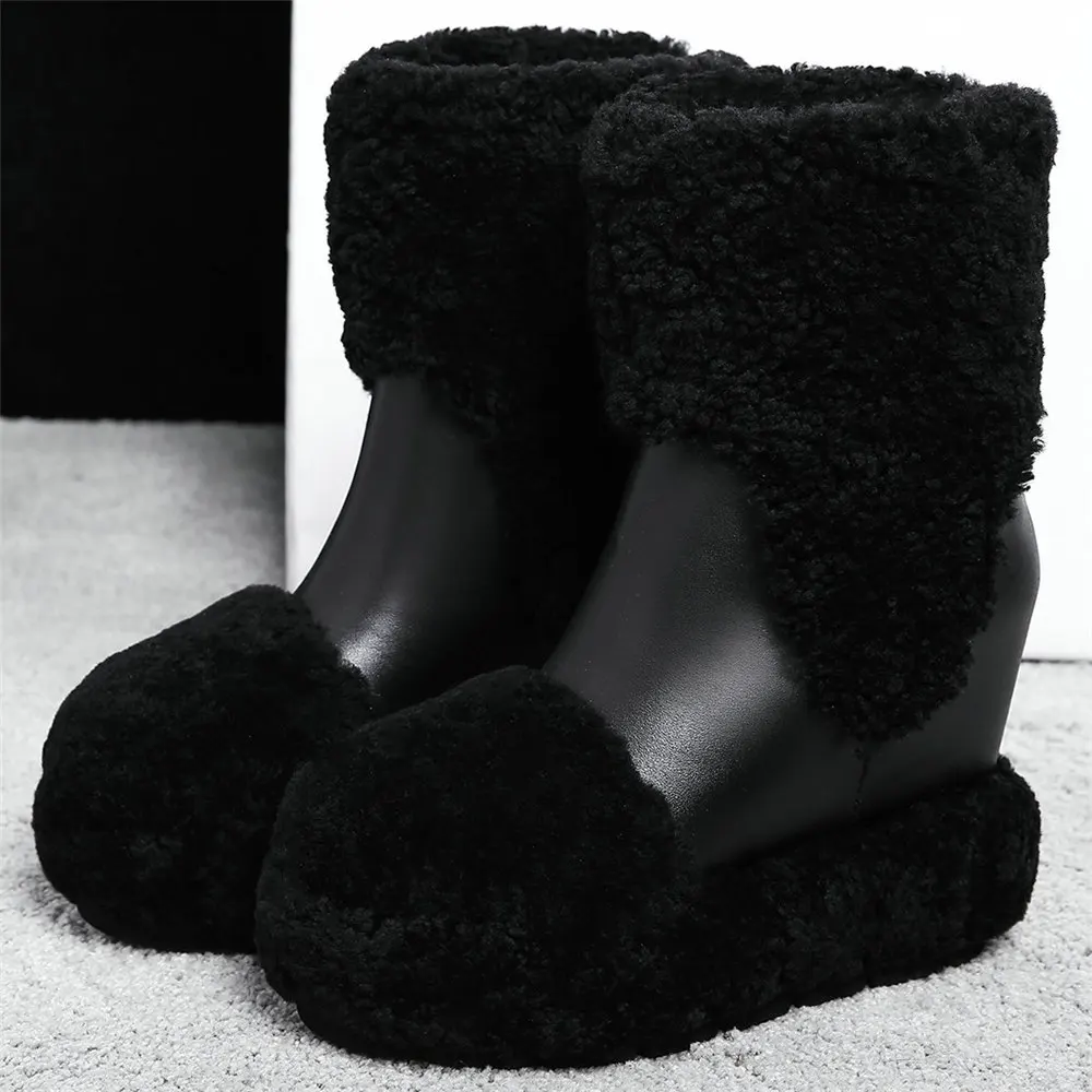 

Зимние Модные женские кроссовки из натуральной кожи, мотоциклетные ботинки на танкетке и высоком каблуке, женские Теплые Меховые Туфли-лодочки на платформе