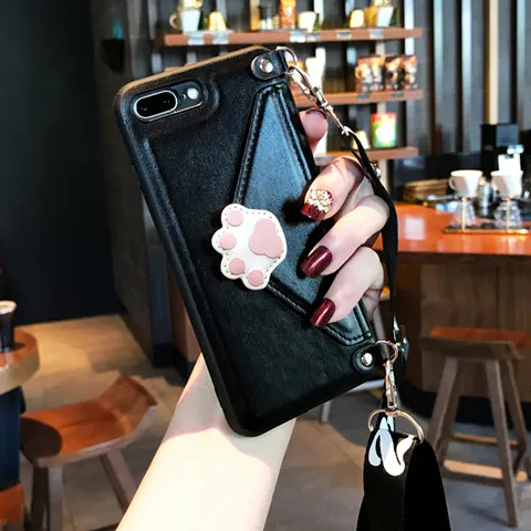 Модный ремешок через плечо кошелек чехол для телефона для iPhone 11 XS MAX XR X 7 8 6 6S Plus кожаный Слот для карт с плечевым ремнем - Цвет: With lanyard