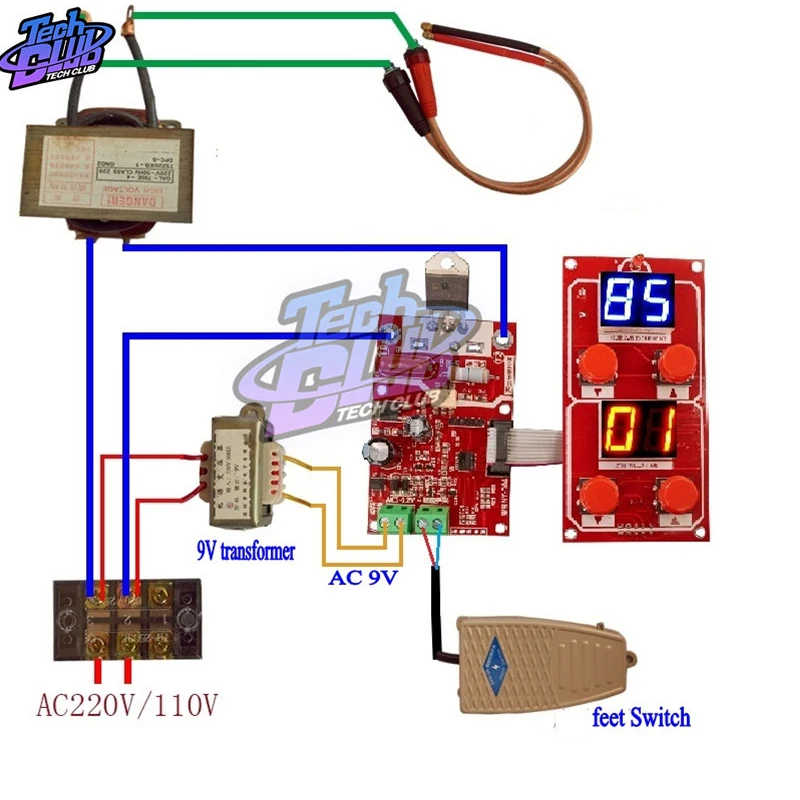 

NY-D04 40A 100A Dual Display Spot Welder Adjustable Time Current Controller Spot Welding Machine AC 9V Transformer control board