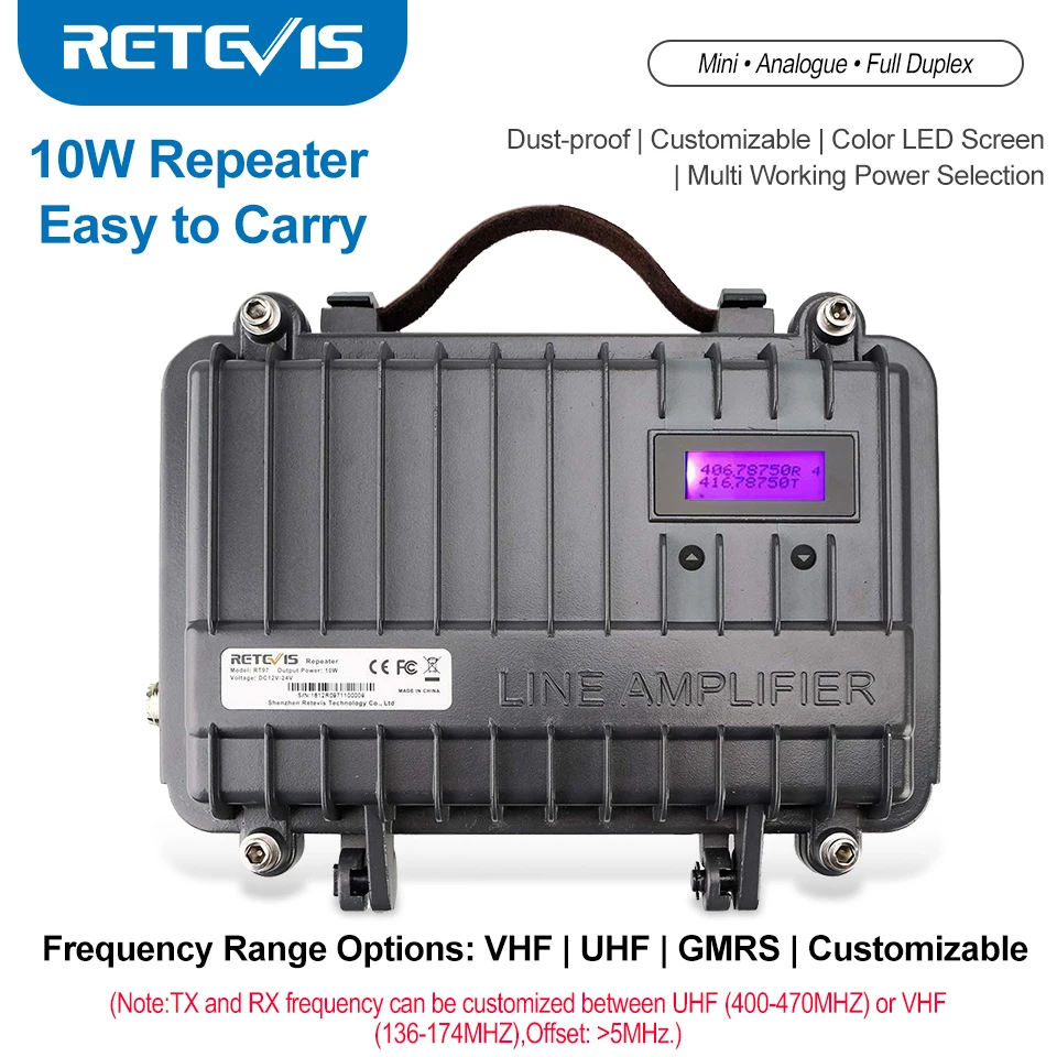 Customizable Full Duplex Mini Analogue Repeater RETEVIS RT97 Two Way Radio Repeater 10W UHF (or VHF) Repeater For Walkie Talkie
