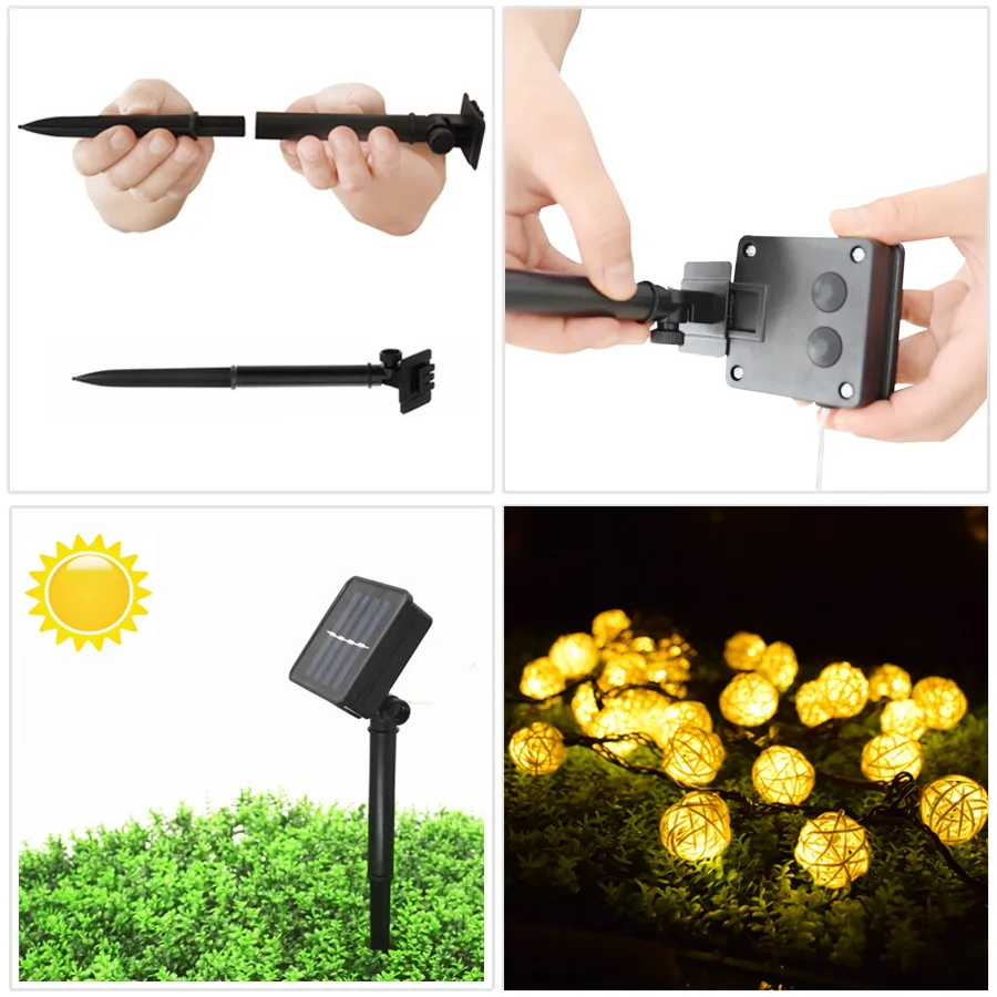 Solar String Lights Garland Rattan Light String Outdoors 20 LED Garden Christmas Wedding Lights Party Decoration