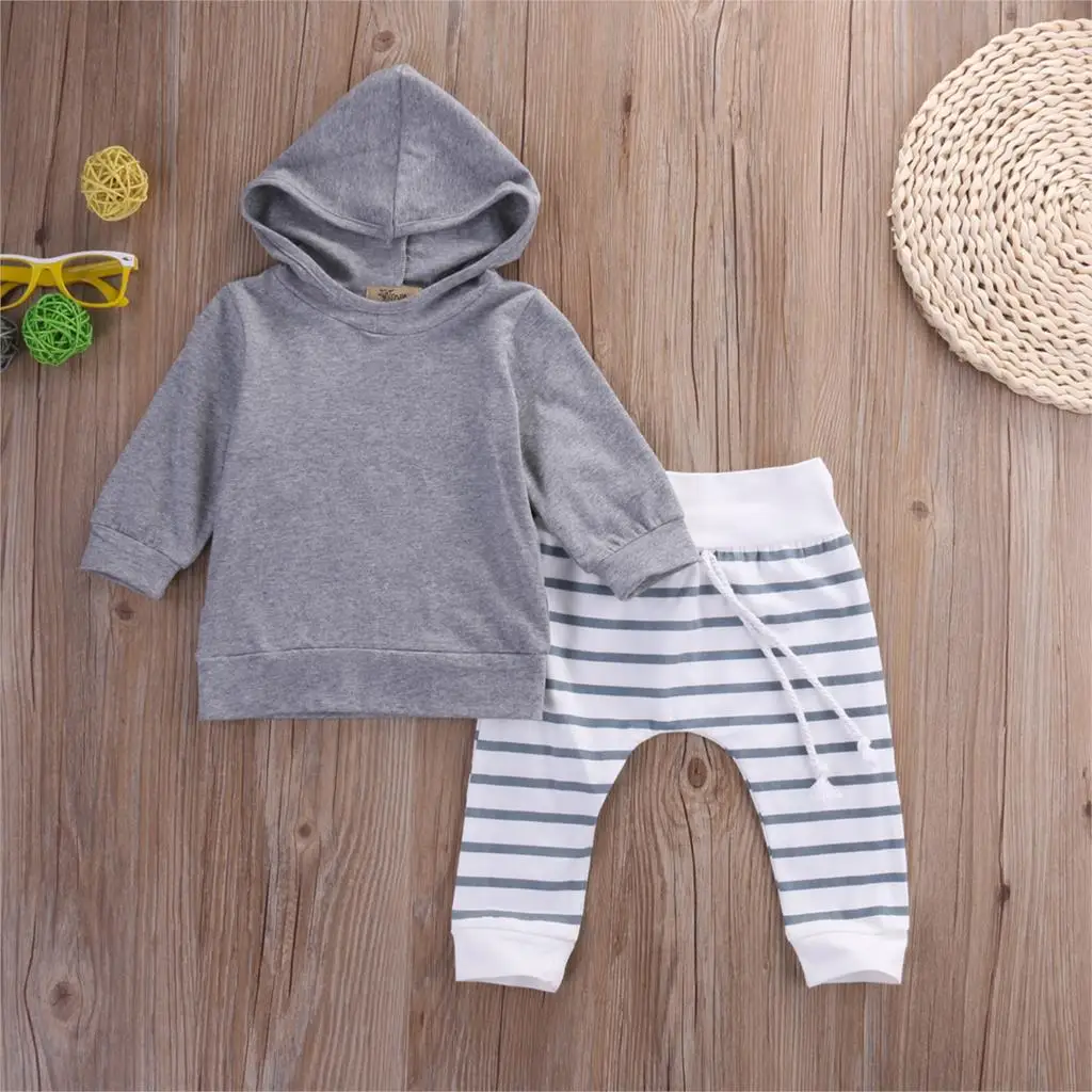 

LOOZYKIT 2019 Autumn Simple Warm 2PCS Baby Gray Clothing 0-18M Newborn Boys & Girls Hoodie Tops Sweatshirt Pants Sports Outfit