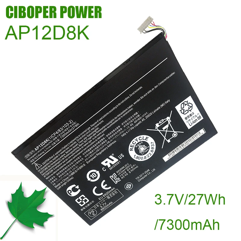 

CP Genuine Tablet Battery 1ICP4/83/103-2 AP12D8K 3.7V/27WH/7300mAh For Iconia W511P Series A3-A10 A3-A11 W510 W510P W511