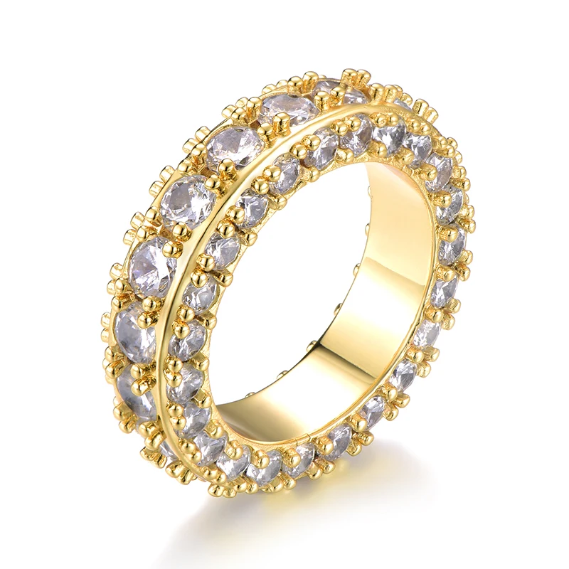 Хип хоп геометрический Круглый Bling CZ Iced Out медь AAA кубический циркон кольцо для мужчин женщин ювелирные изделия золото серебро - Цвет основного камня: Gold