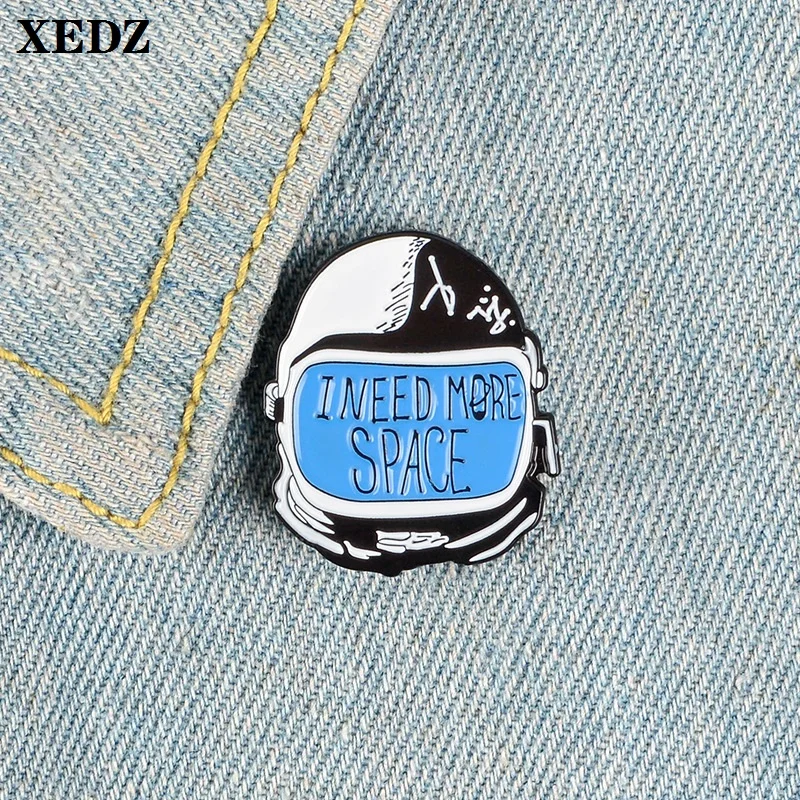 

XEDZ astronaut helmet enamel pin travel space universe I need more space personalized badge punk brooch jewelry friend gift