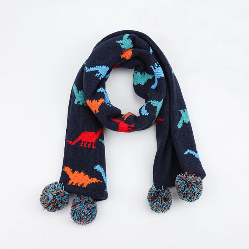 

Boy Scarf Winter Kids Dinosaur Fleece Lining Autumn Knit Warm Accessory Thick Acrylic Long Skiing Outdoor Scarves Toddler Baby