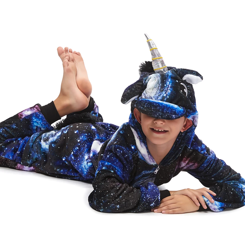 Хлопковые фланелевые детские пижамы кигуруми, зимние пижамы с животными для мальчиков, детские комбинезоны с изображением Льва, Хаски, динозавра, костюмы для семьи с единорогом