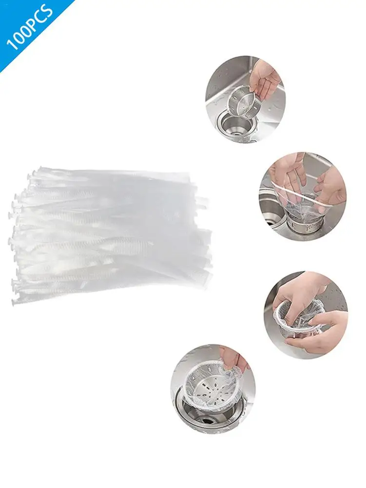 100Pcs Sewer Water Filter Disposable Kitchen Sink Strainer Bag Shower Sink Hair Rubbish Storage Mesh Bag For Home Restaurant