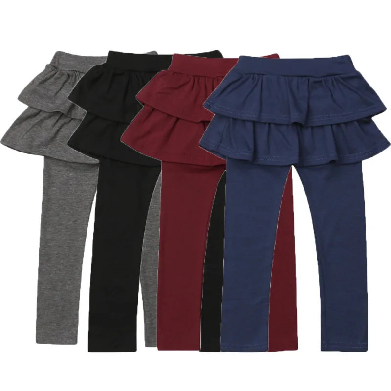 Детские штаны-леггинсы для маленьких девочек двухслойные леггинсы-кюлоты юбка-пачка с оборками теплые леггинсы, штаны юбка-штаны для детей возрастом от 2 до 8 лет