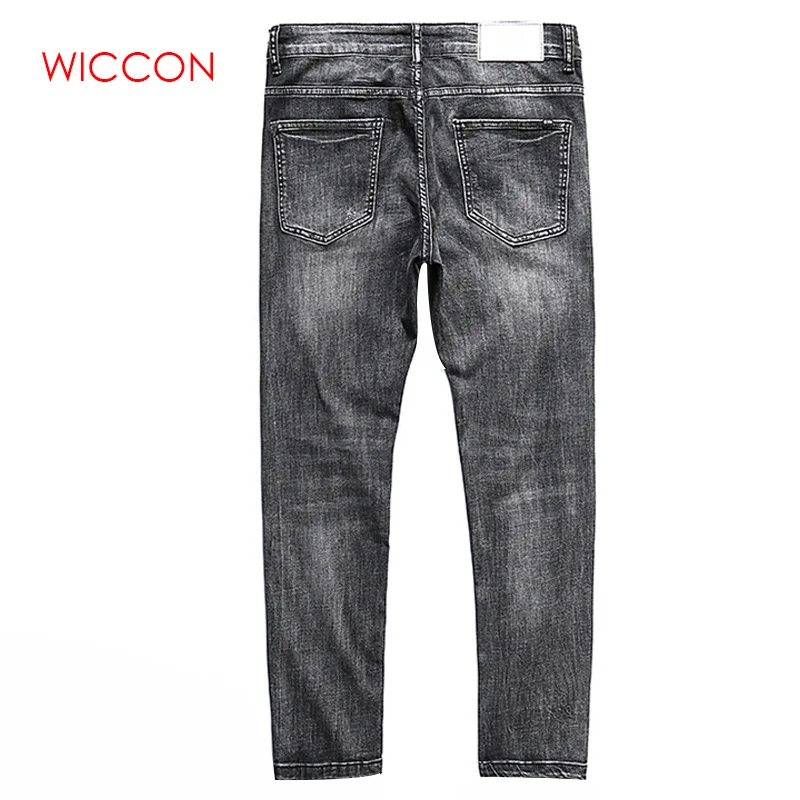 New Mens Fashion Black Jeans Mens Skinny Jeans Slim Fit Strecth Washed Scratched Casual Denim Trousers Male