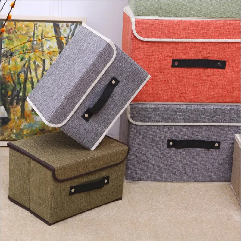 Большая льняная коробка с пряжкой хлопковая и складная для хранения