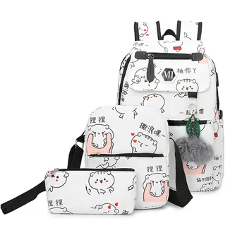 

Fashion 3 Set/PCS Women Backpacks Large Capacity School Bag For Teeanger Girl Backpacks Famous Brand Ladies Bpackpack 2020