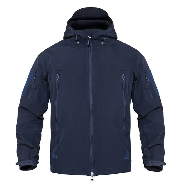 Navy Blue Для мужчин водостойкий ветрозащитный флисовая куртка в стиле милитари прочные на открытом воздухе повседневная куртка пальто с капюшоном для девочек - Цвет: Navy Blue