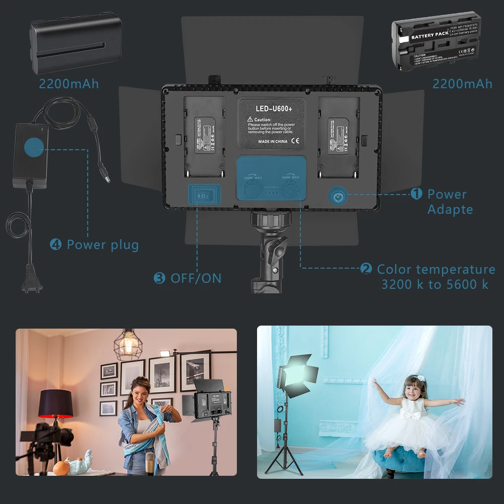 Jogo de Iluminação Vídeo ao Vivo Luz para Tiktok Photo Studio Youbute 40w - 50w Portátil Gravação Vídeo Fotografia Painel Lâmpada U800 Led - Image 3