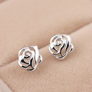 925 Sterling Silver Prevent Allergy roses Brincos Stud Earrings for Women Wedding Earrings Jewelry Accessories