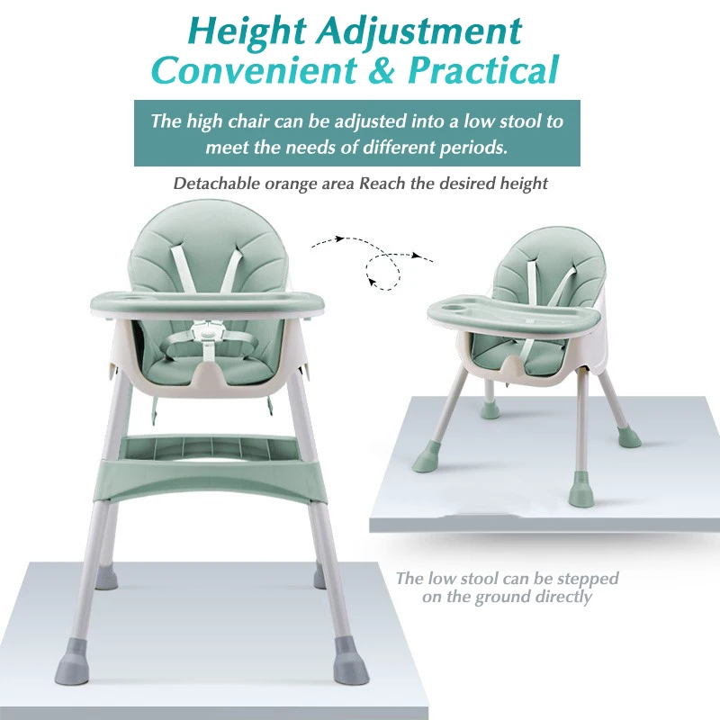 Baby Shining Kids Highchair Feeding Dining Chair Double Tables Macaron Multi-function Height-adjust Portable with Storage Bag