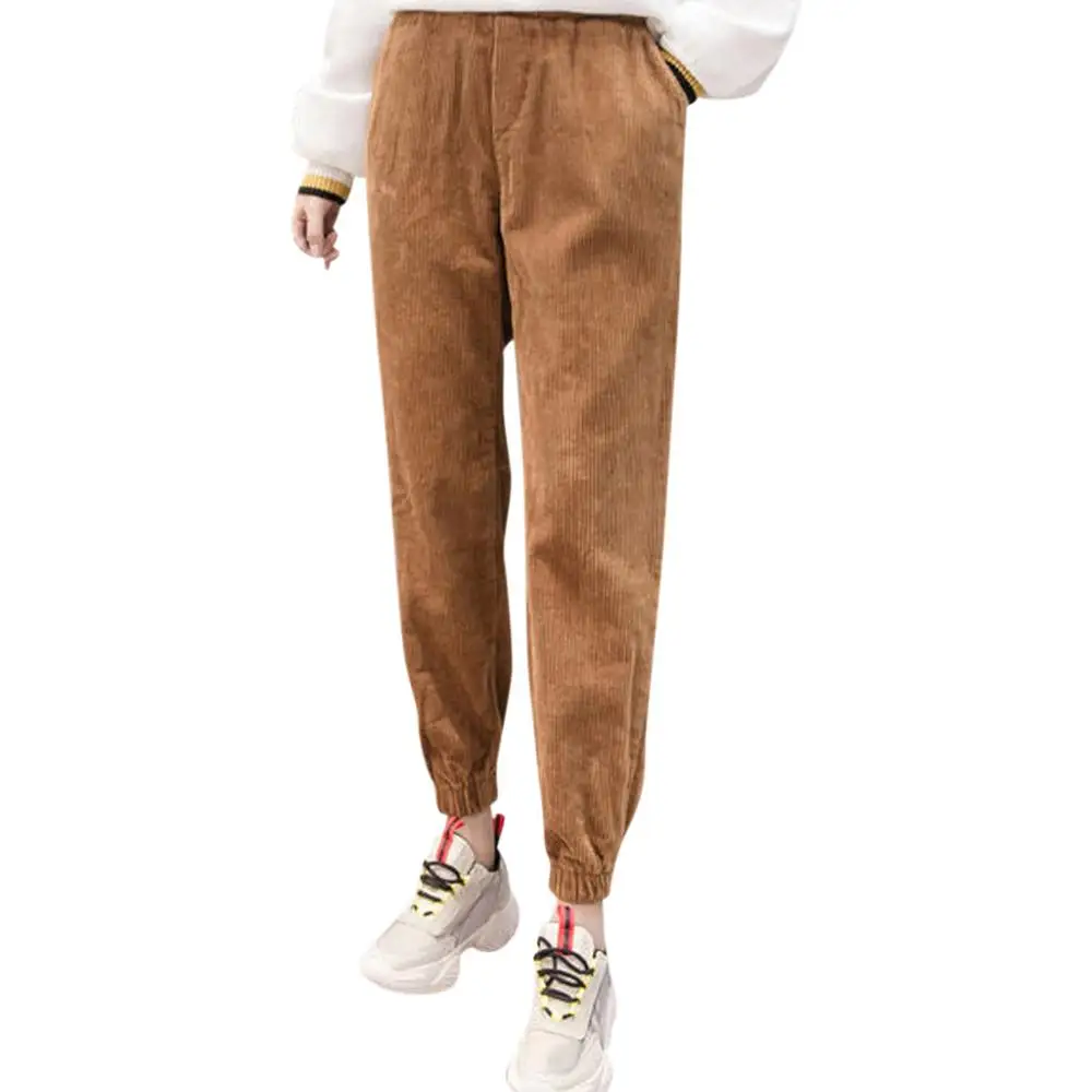 Модные брюки женские осенние и зимние вельветовые Джеггинсы свободные со средней талией с карманами шаровары Новые Брендовые женские брюки уличная одежда - Цвет: Brown