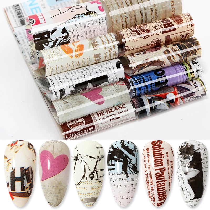 10 шт./компл. наклейки для ногтей винтажные газетные гелевые разных цветов