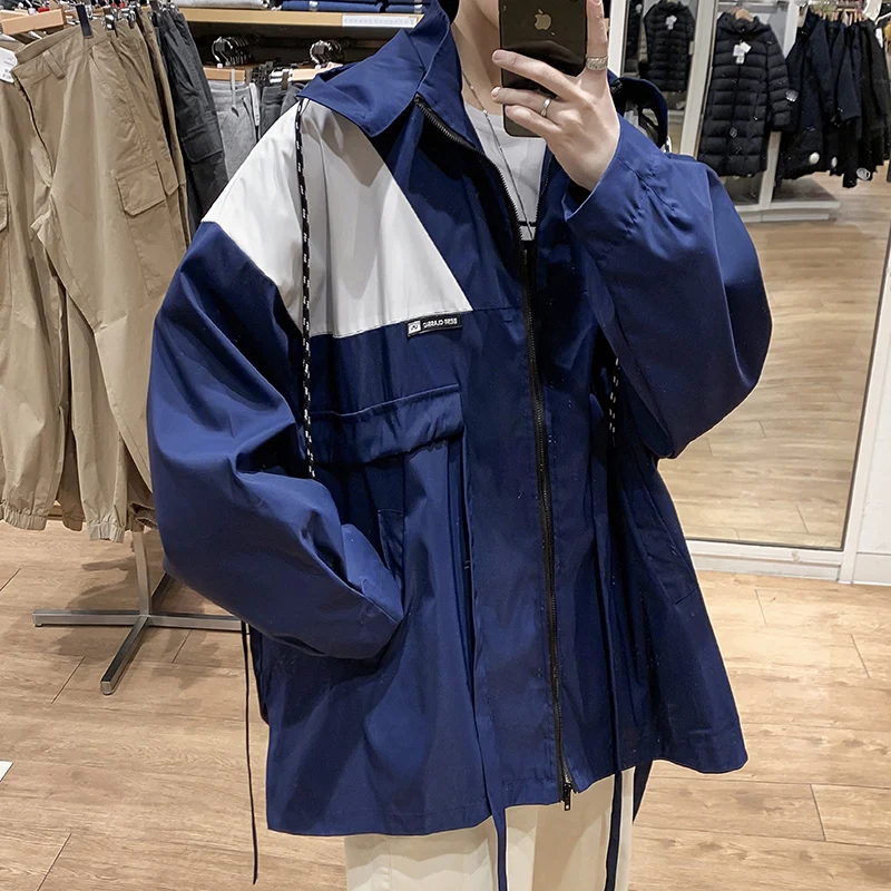 

Original Mens Coat Contrast Color Hooded Jackets for Men Plus Size Tops Veste Homme Printemps Blouson Homme Oversized Streetwear