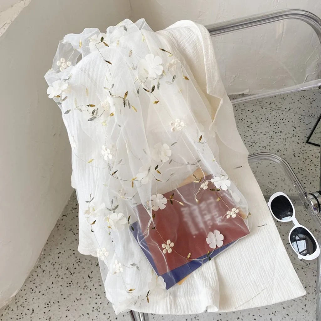 2020 Casual Tote Flower Embroidery Handbags for Women Transparent Mesh Shopper Bag Lady Hand Bags Bolsos Mujer Sac A Main Femme