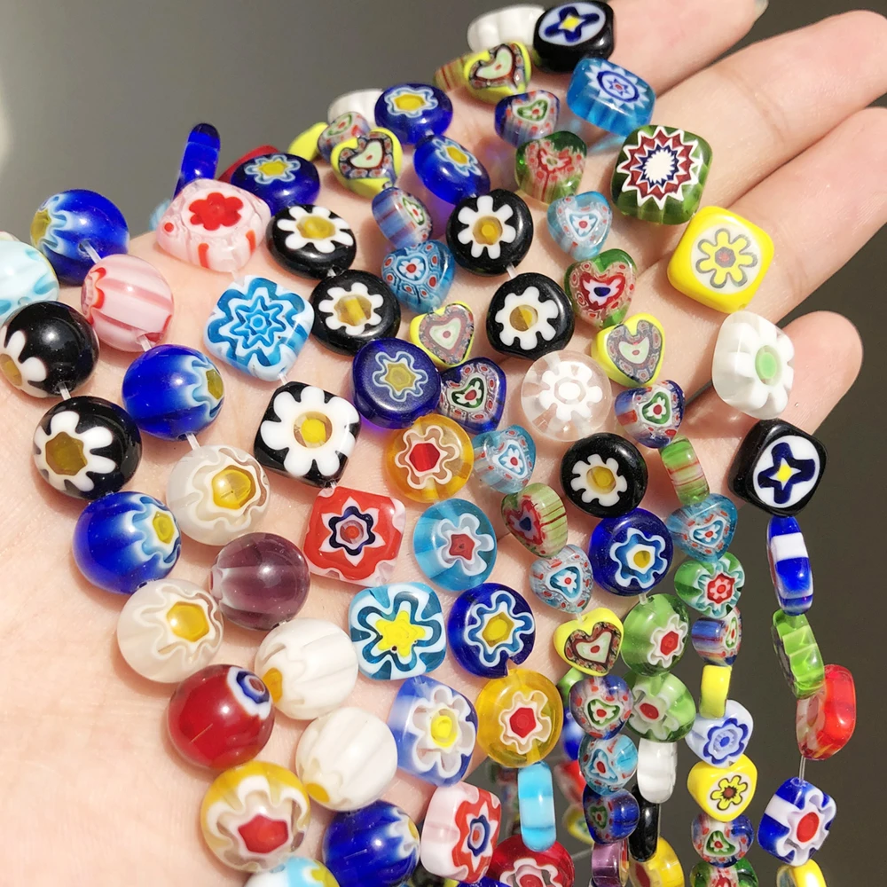 Millefiori Cuentas sueltas de para fabricación de joyas, para hacer pulseras collares, corazón plano, redondo cuadrado, 15 pulgadas|cuentas| - AliExpress