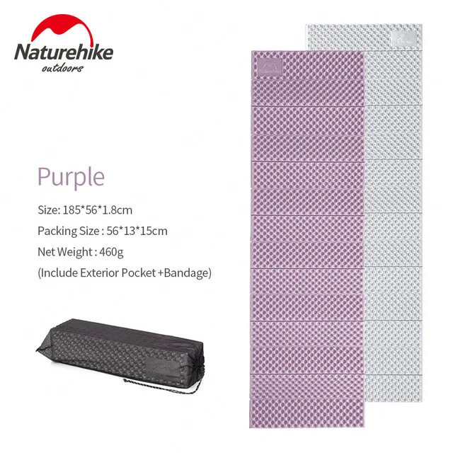NatureHike 185cm*56cm single person sleeping pad damp-proof camping mattress comfortale foam mat handy folding sleeping mats - Color: Purple